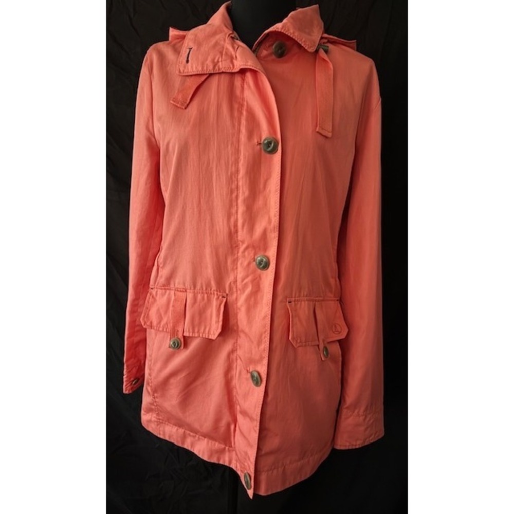Lands End Womens Coral Pink Hooded Rain Jacket Parka Coat Size S 6-8